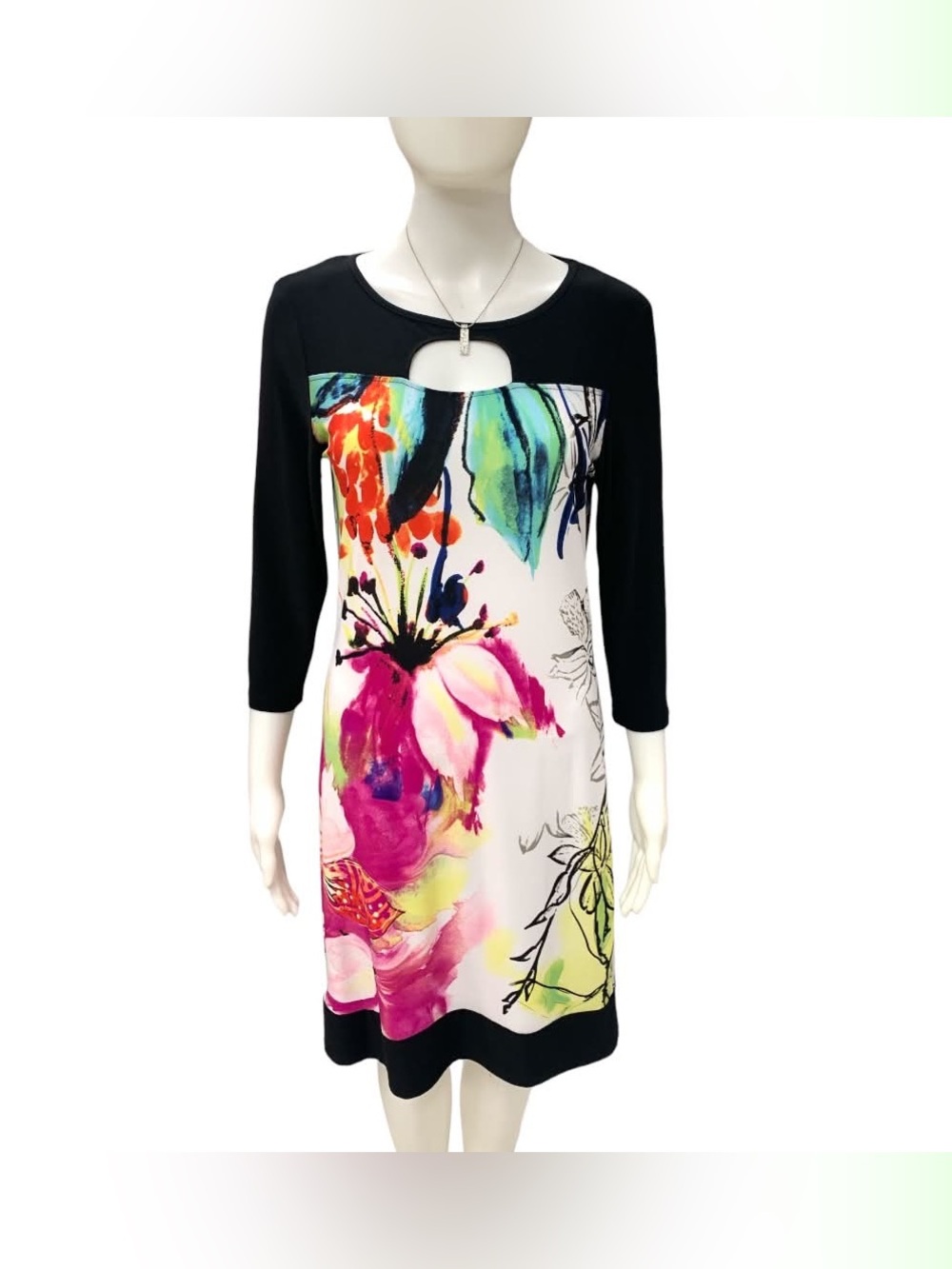 Libra NWT Black Floral Keyhole Long Sleeve Shift Dress Size S